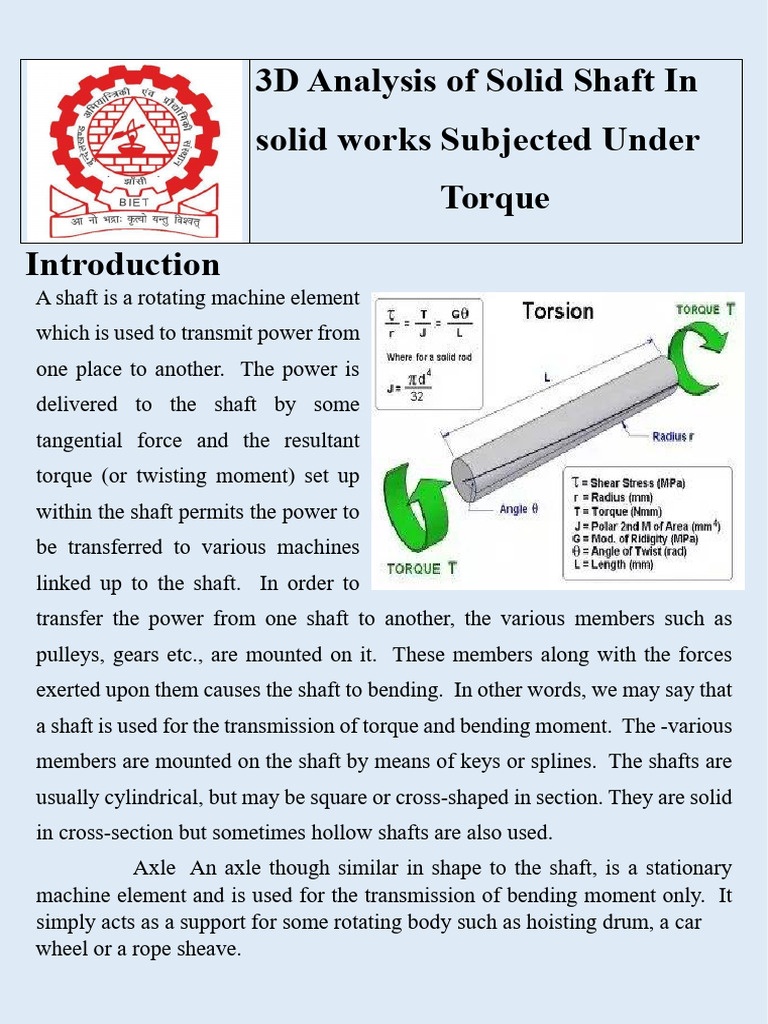 Torque Analysis of Solid Shafts | PDF | Axle | Torque