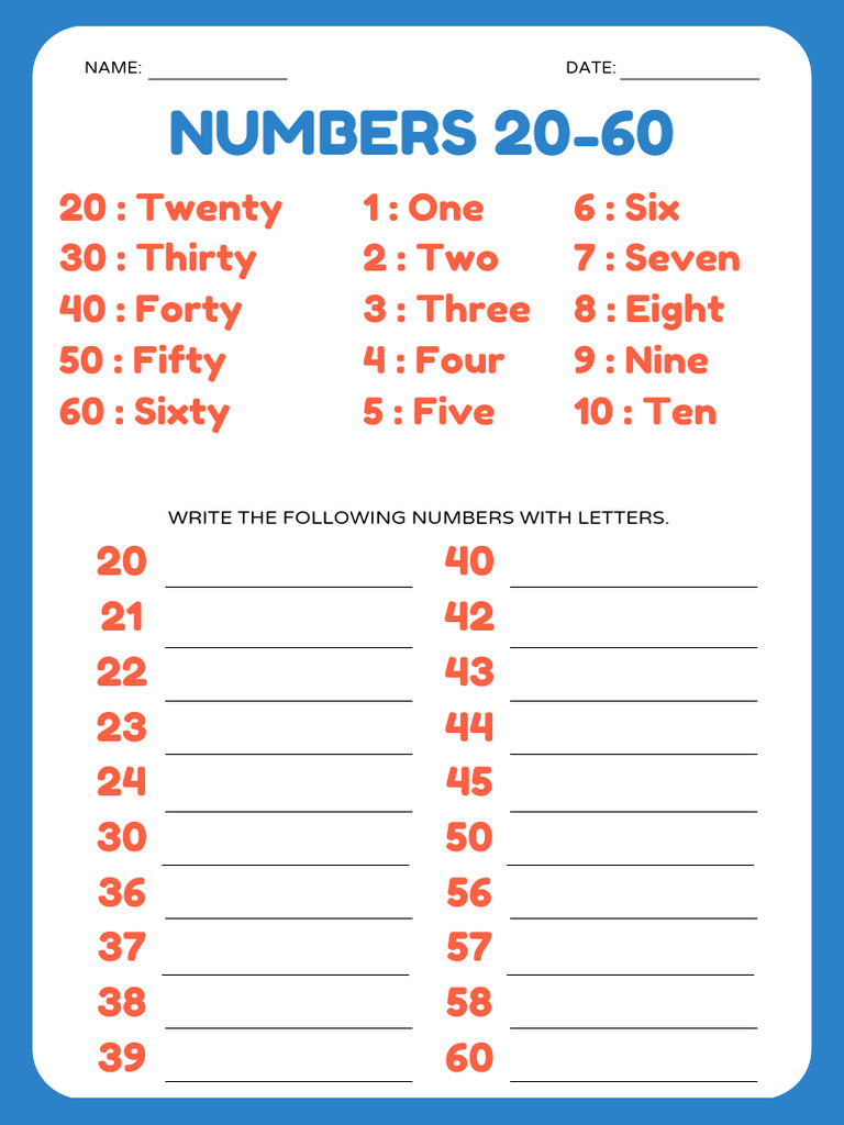 Write Numbers 20-60 in Words | PDF