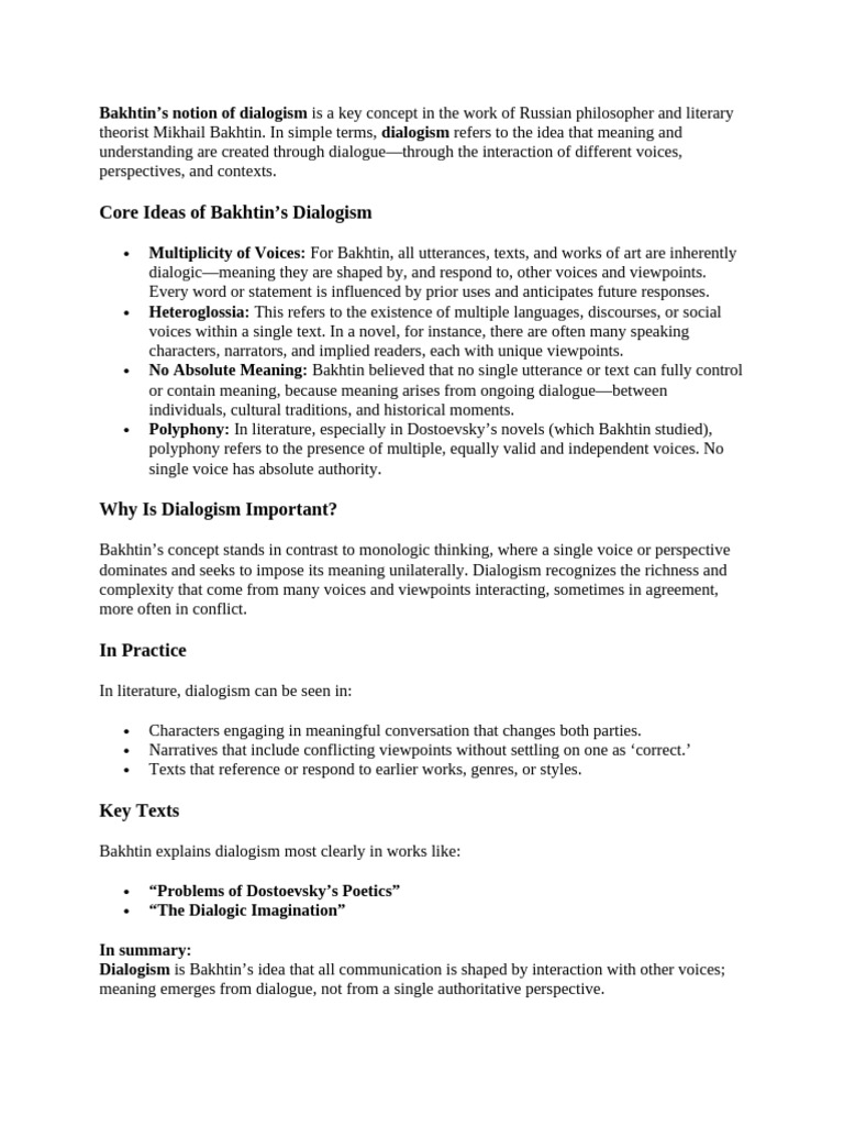 Bakhtin's Dialogism Explained | PDF