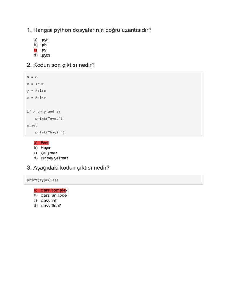 Python Çalışma Soruları | PDF