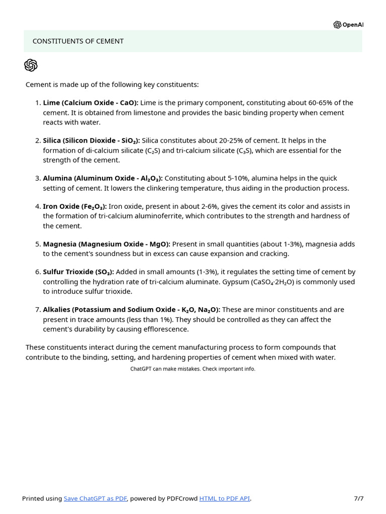 Key Constituents of Cement Explained | PDF