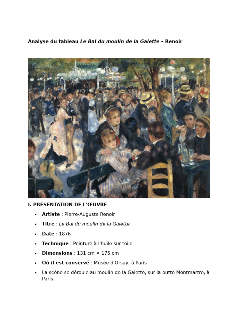 Analyse du Bal du moulin de la Galette | PDF | Claude Monet | Pierre ...