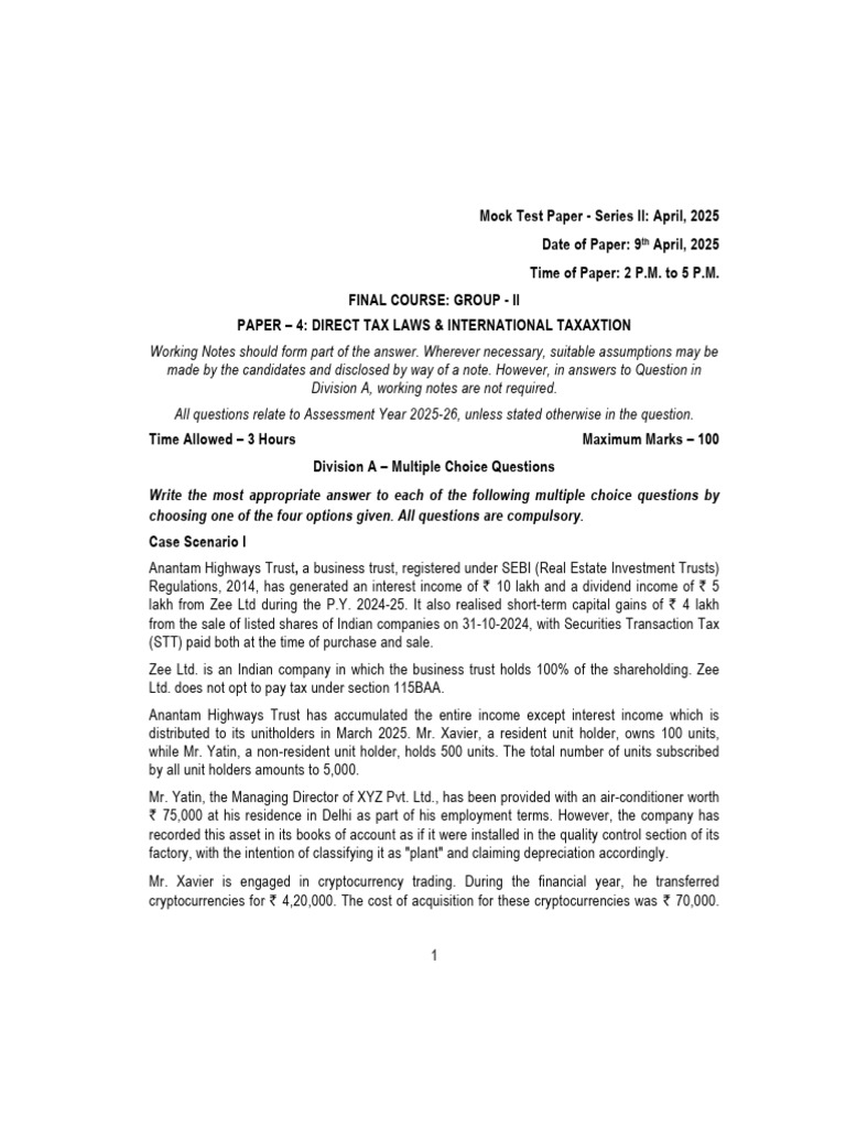 CA Final DT Q MTP 2 May 2025 Exam castudynotes com | PDF | Depreciation ...