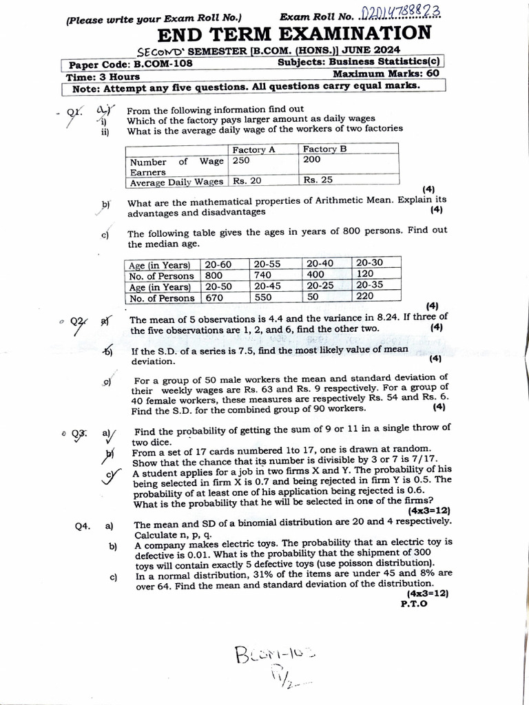 Business Statistics Pyq | PDF