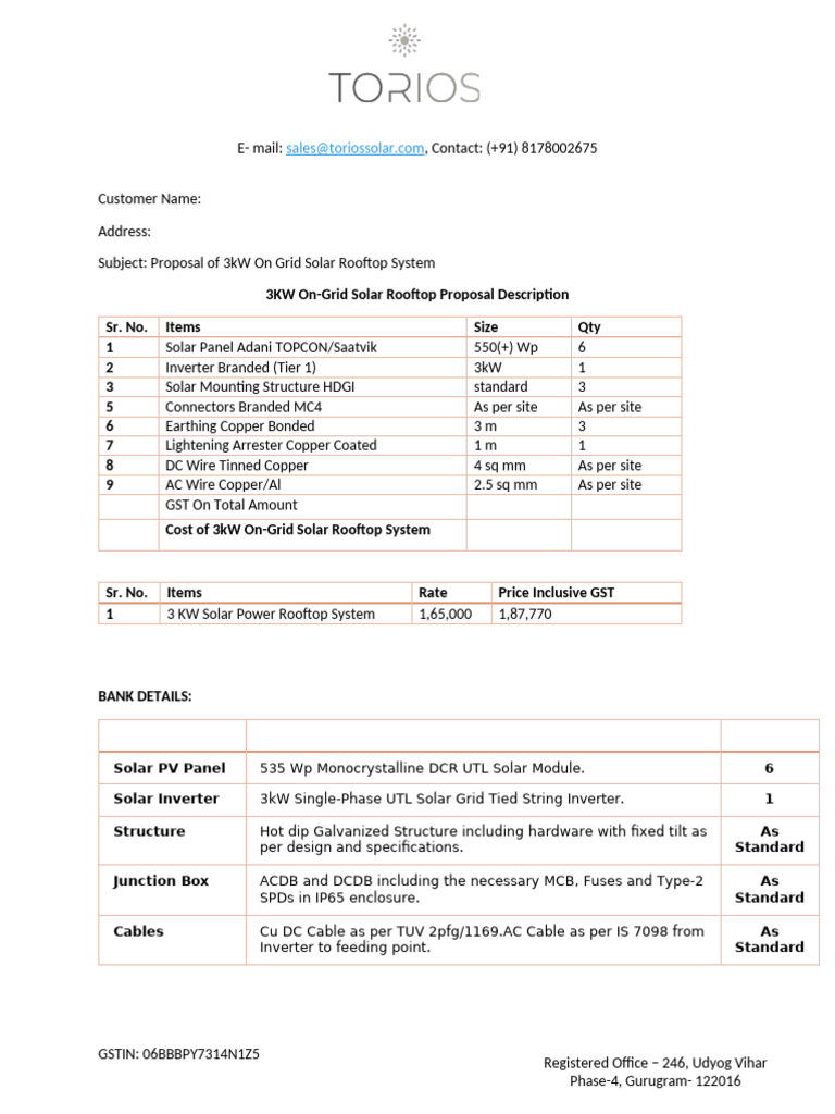 3kW On-Grid Solar Rooftop Proposal | PDF | Solar Panel | Solar Power