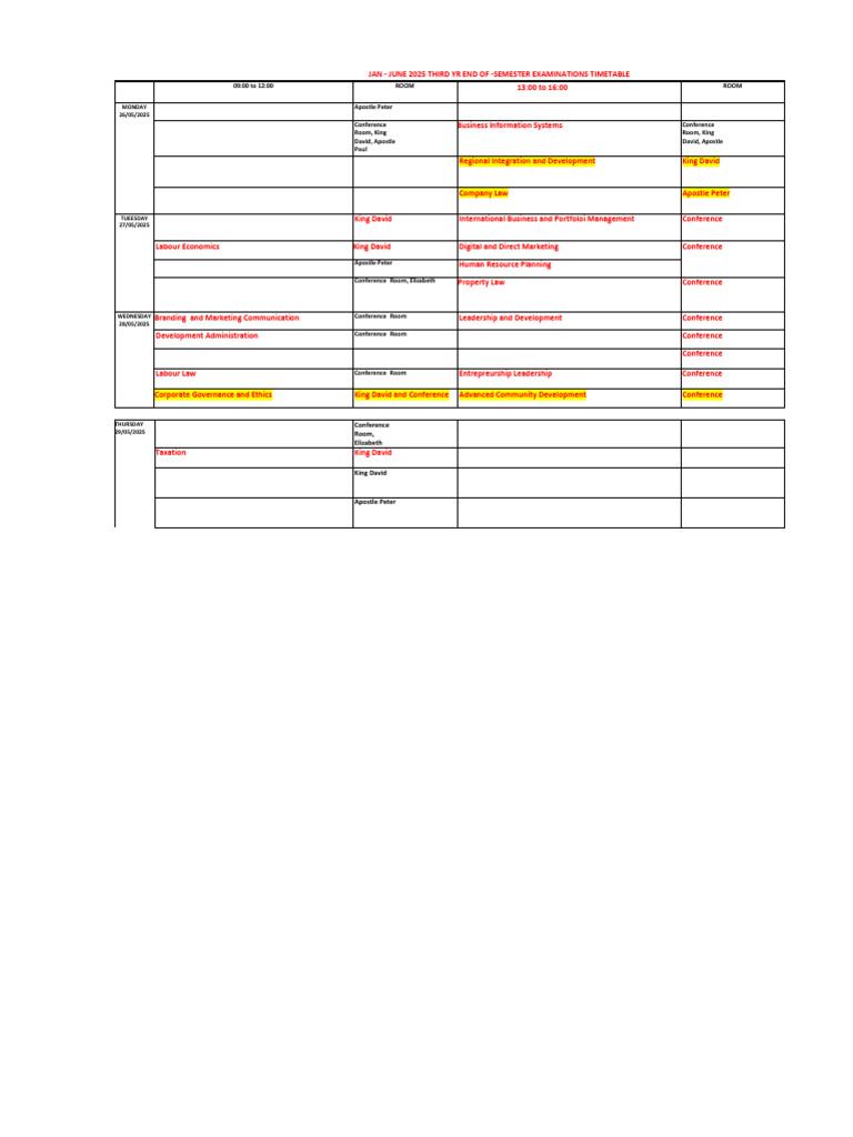 2025 Third Year Exam Timetable | PDF | Leadership | Business Economics
