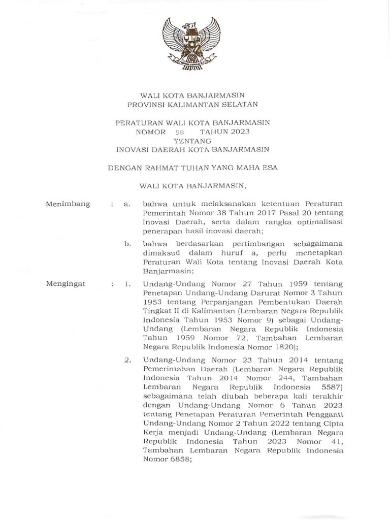 Perwal No 58 Tahun 2023 | PDF