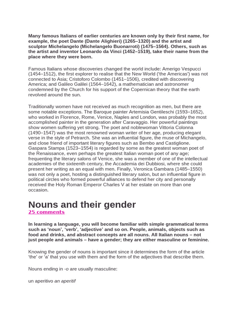 Italian Nouns and Coffee Culture | PDF | Grammatical Gender | Linguistics