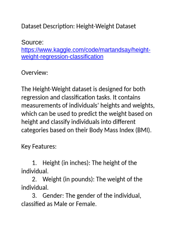 Height-Weight Dataset Overview | PDF