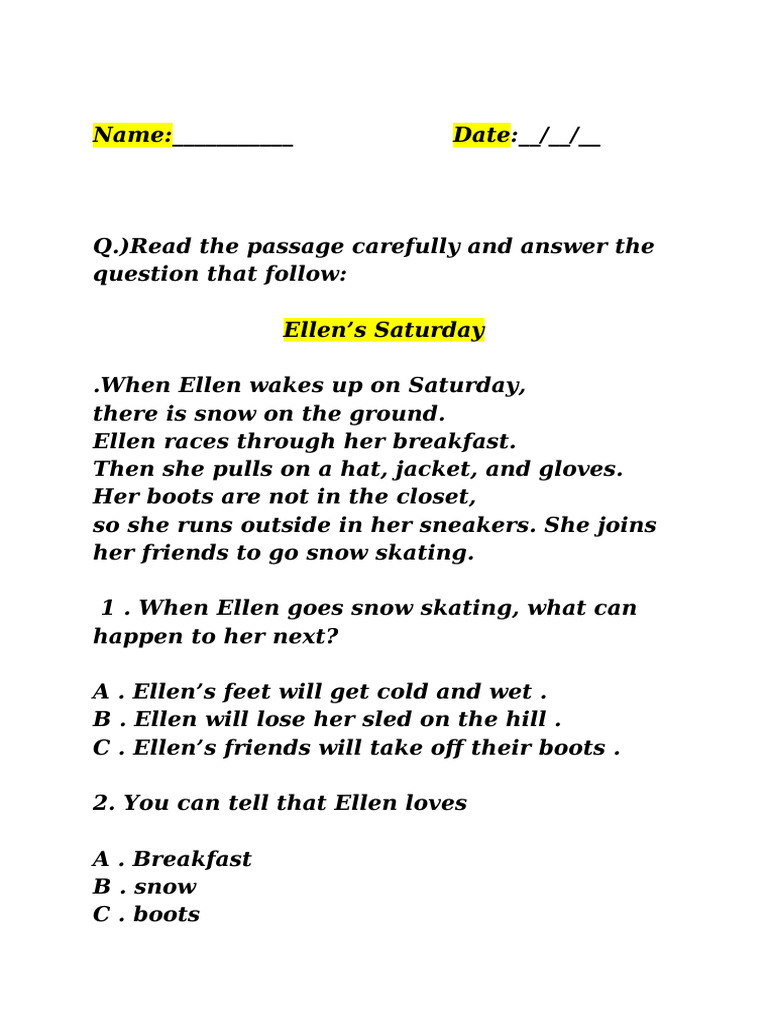 Ellen's Snowy Saturday Adventure | PDF