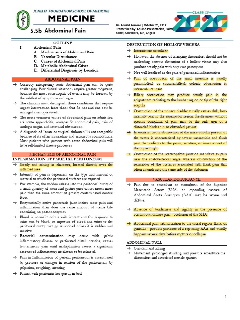 MED1 5.5b Abdominal Pain | PDF | Peritoneum | Abdomen