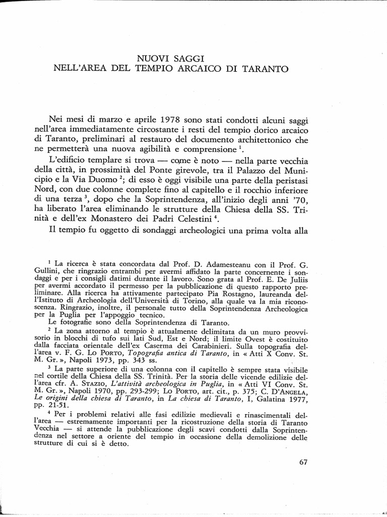 Nuovi Saggi Nell'Area Del Tempio Arcaico Di Taranto | PDF