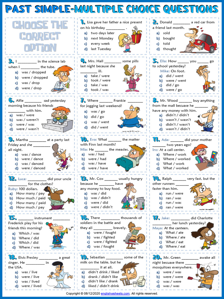 past simple esl printable multiple choice questions worksheet ...