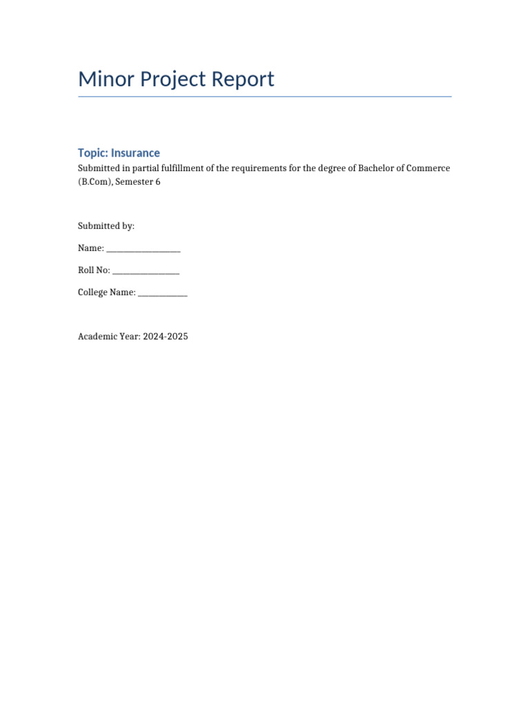 Insurance Project Report BCom Sem6 | PDF