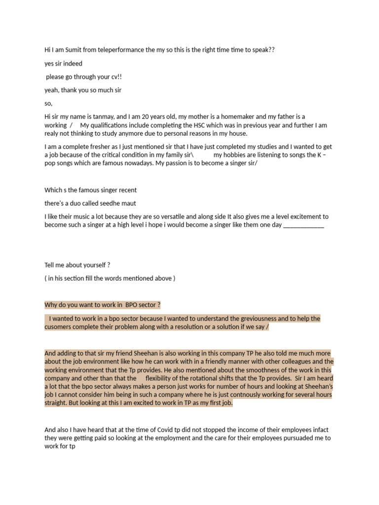 Interview Script For TP | PDF