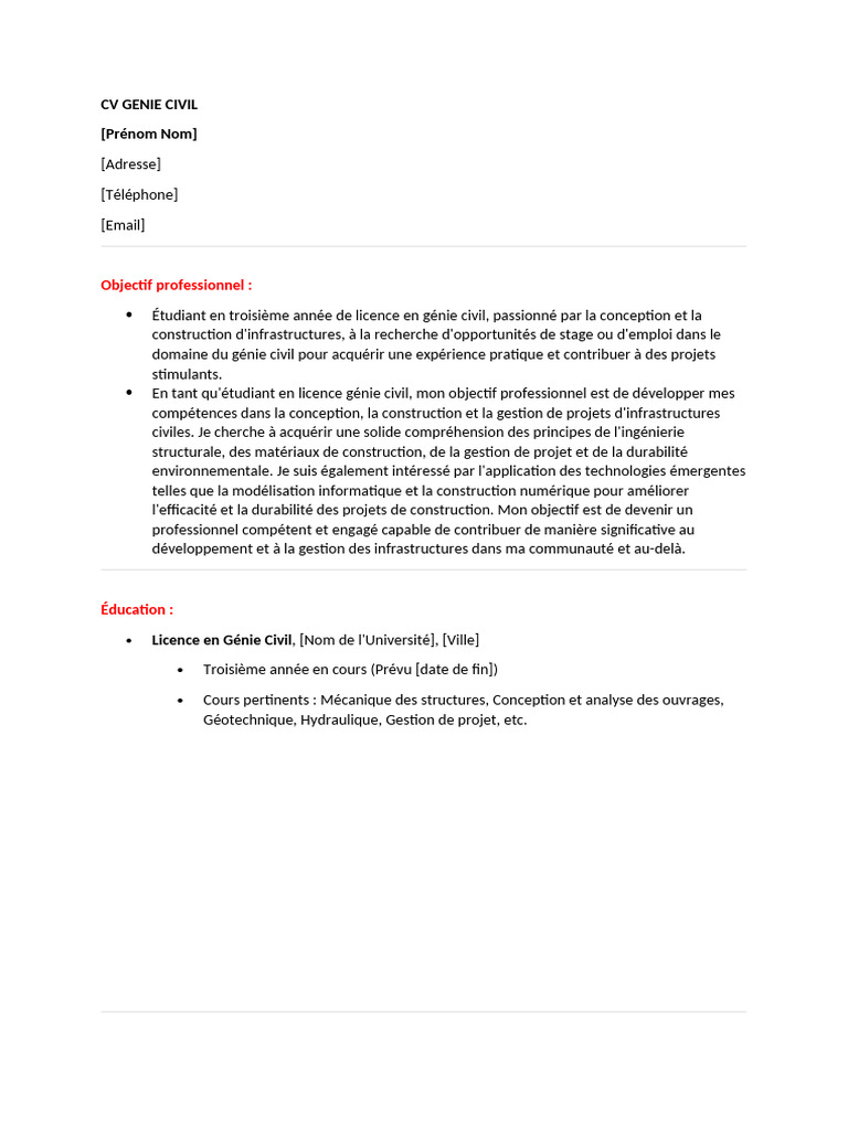 Contenu Model CV GC ET MI | PDF | Gestion de projet | Sécurité