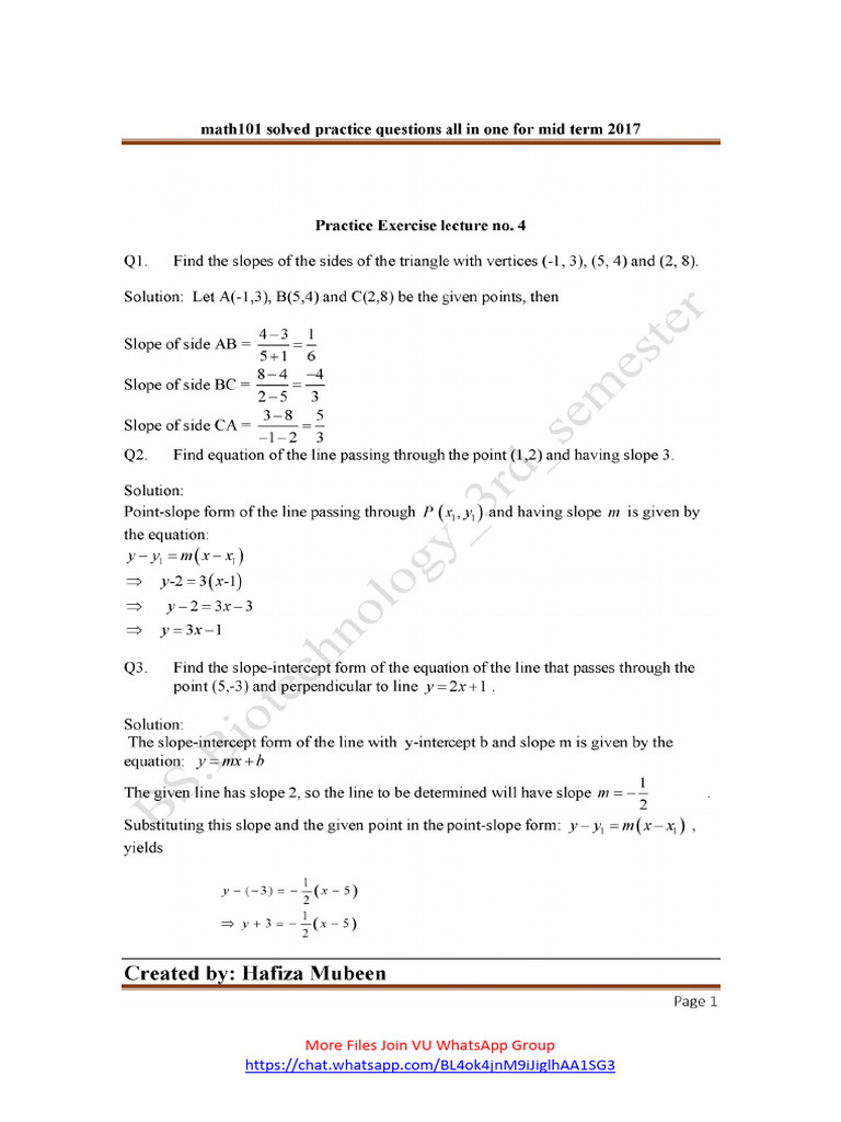 Mth101 Subjective Notes+Practice Exersises Solution For Mid Term | PDF