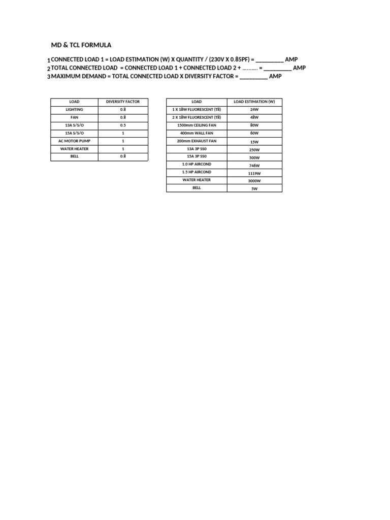 MD and TCL Calculation Guide | PDF | Electricity | Electrical Engineering