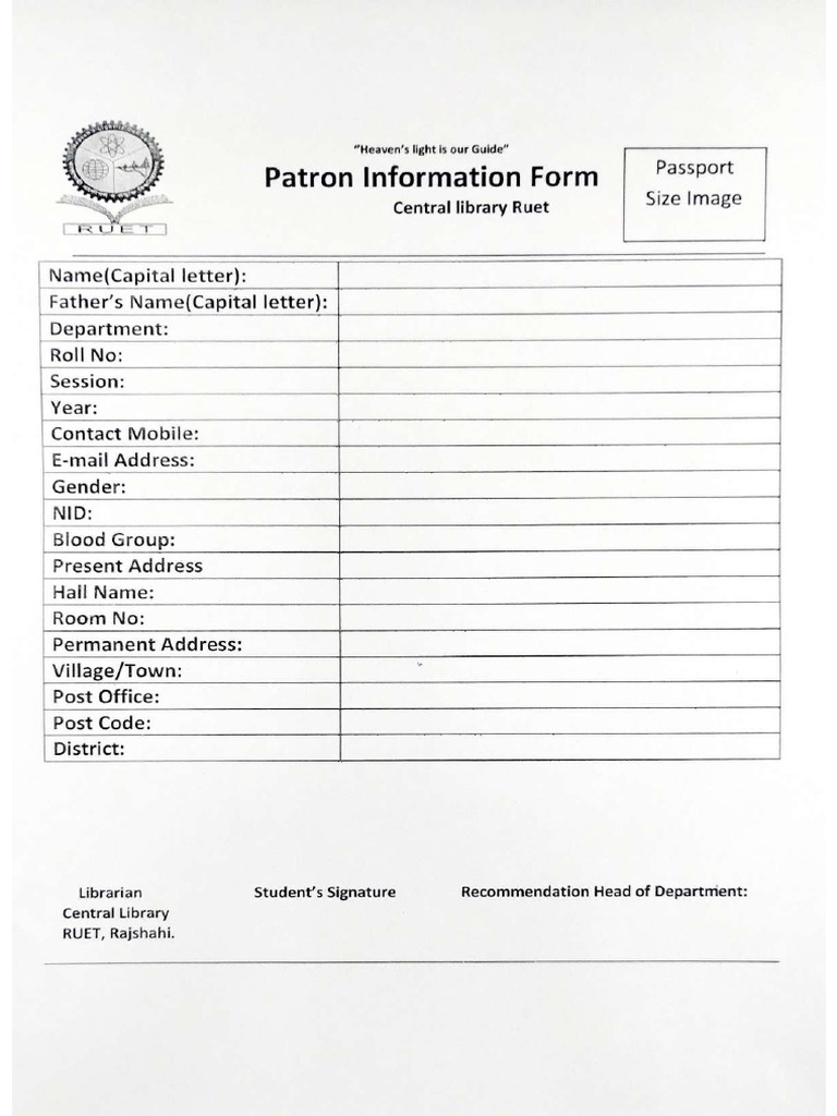 RUET Patron Information Form | PDF