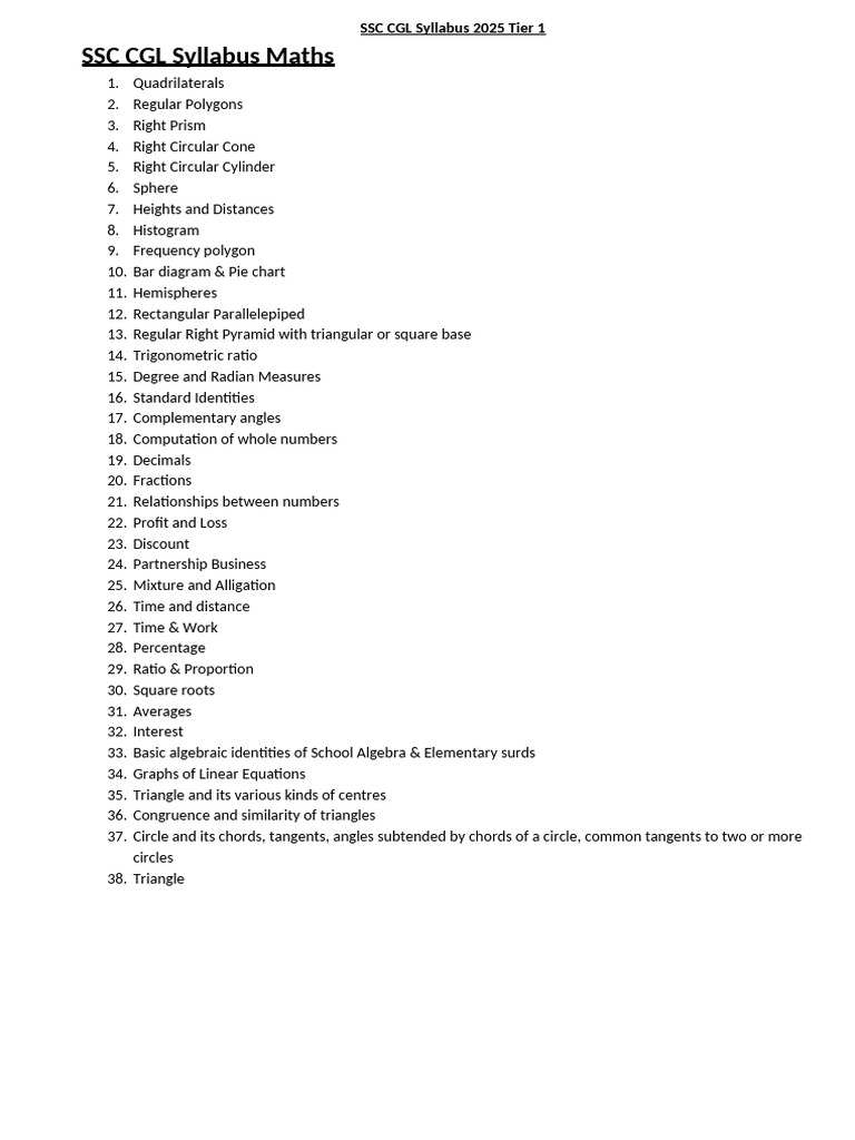 SSC CGL 2025 Maths Syllabus Overview | PDF | Cost Of Living | Sampling ...