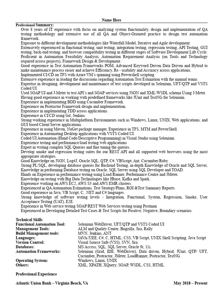 Senior QA Automation Engineer Profile | PDF | Selenium (Software) | Web ...