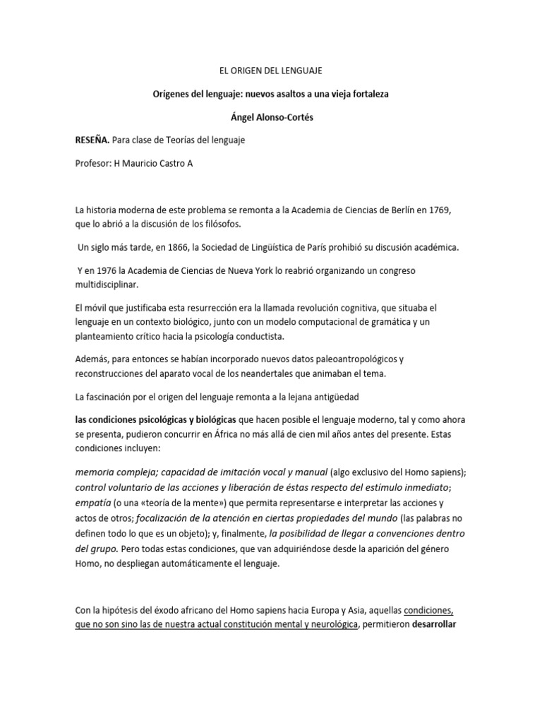 El Origen Del Lenguaje Pdf Origen Del Lenguaje Humano