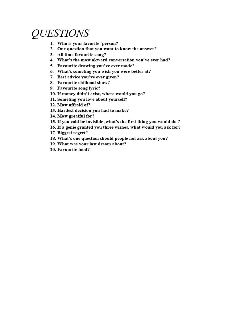 Personal Reflection Questions List | PDF