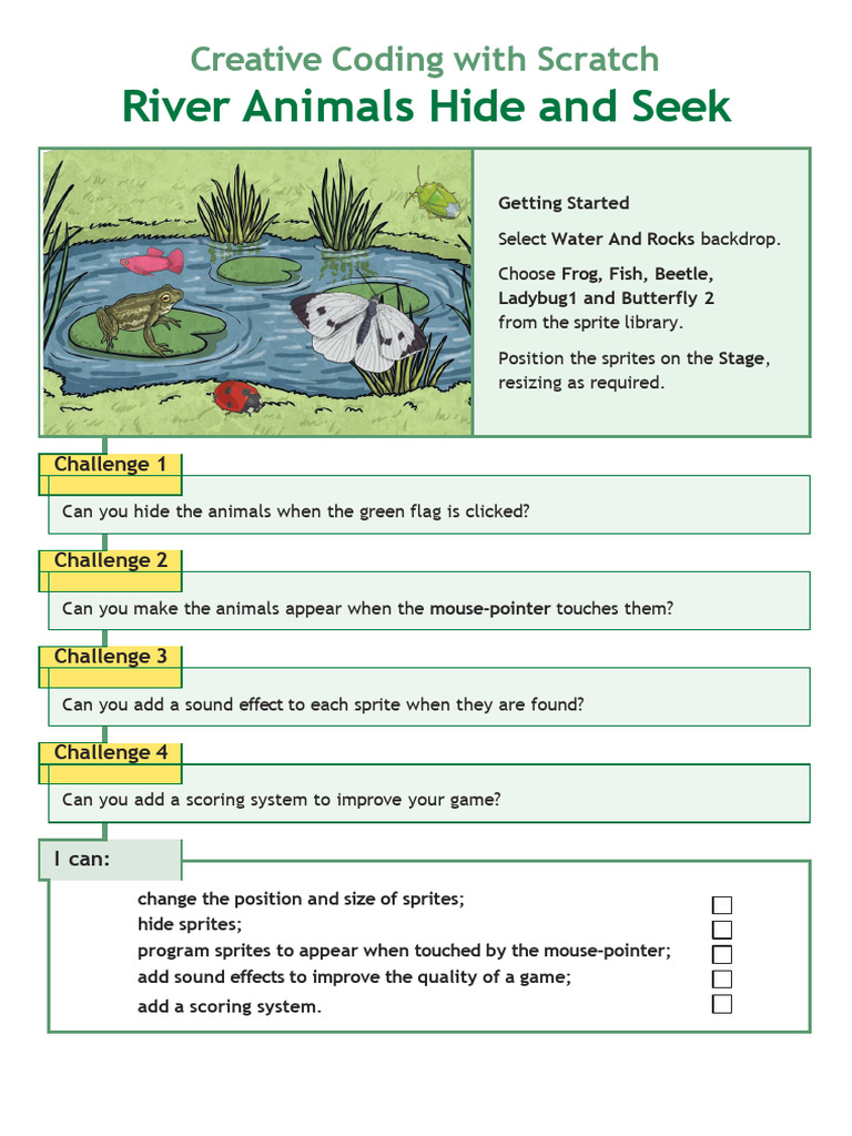 River Animals Hide and Seek - Worksheets | PDF
