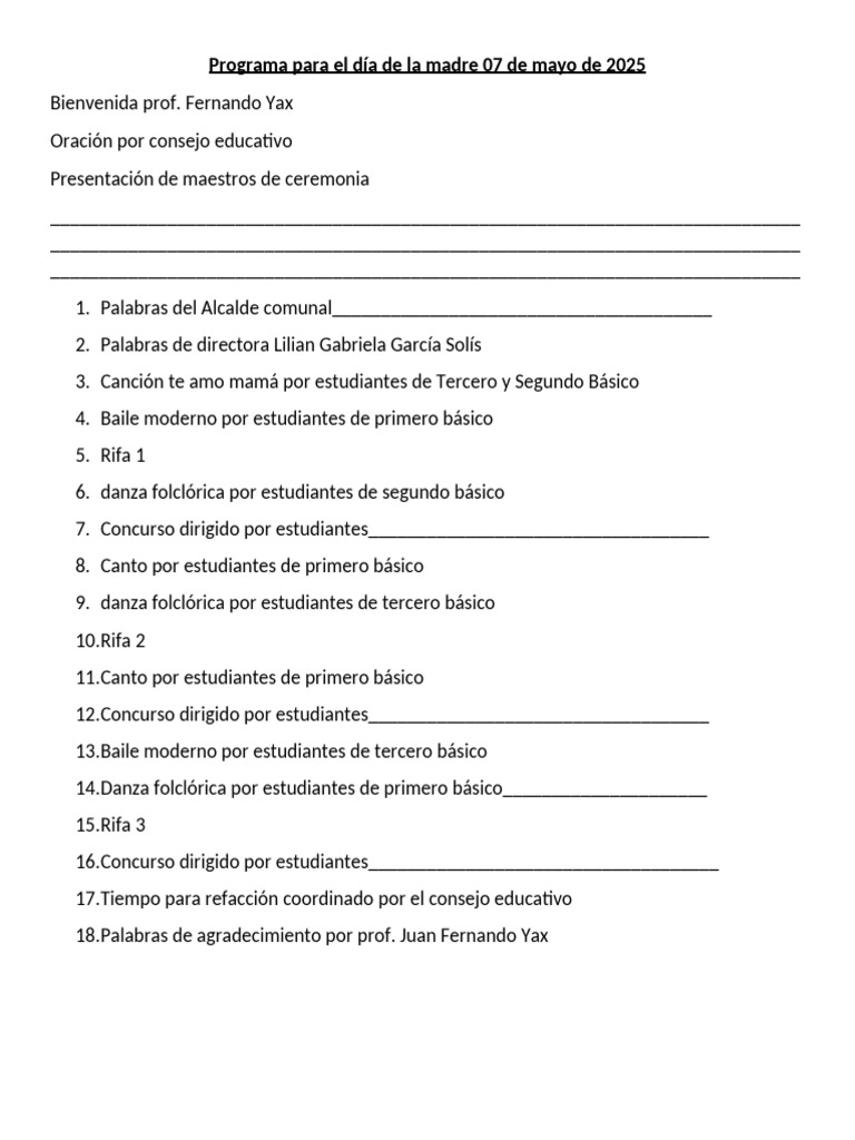 Programa para El Día de La Madre 07 de Mayo de 2025 | PDF | Amor