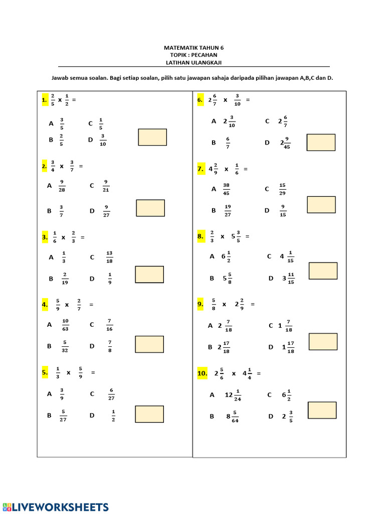 Latihan Pecahan Tahun 5 Darab Pdf