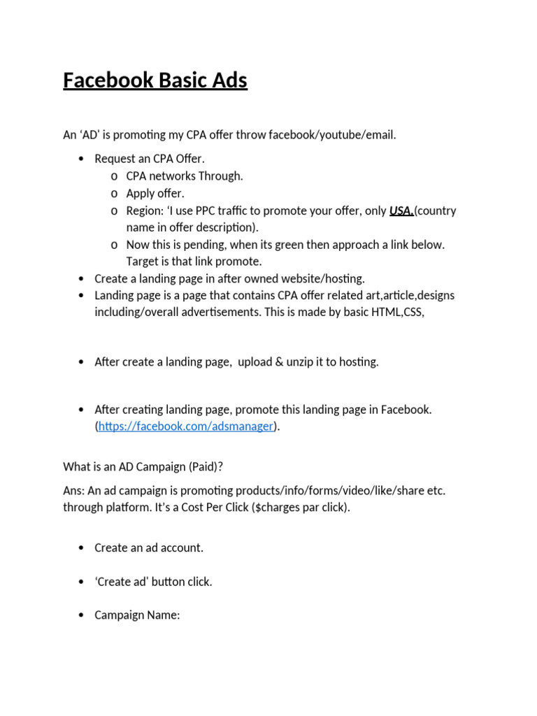 Promoting CPA Offers with Facebook Ads | PDF | Facebook | Internet