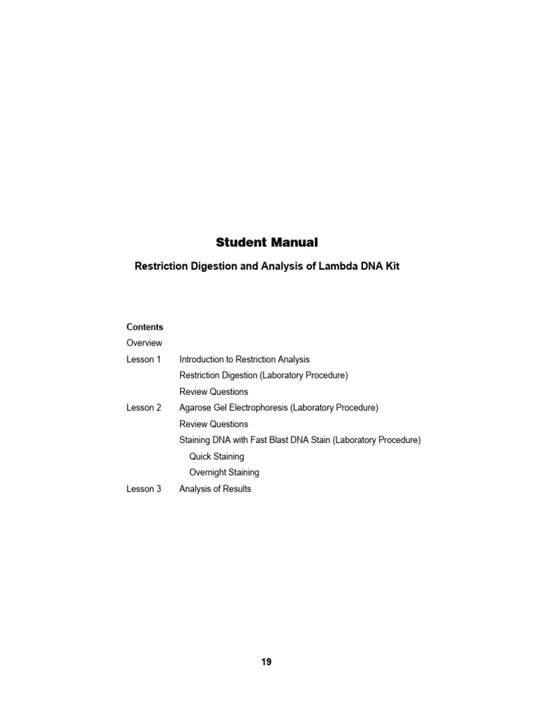 Lab 2 Lambda Phage Manual | PDF | Gel Electrophoresis | Restriction Enzyme