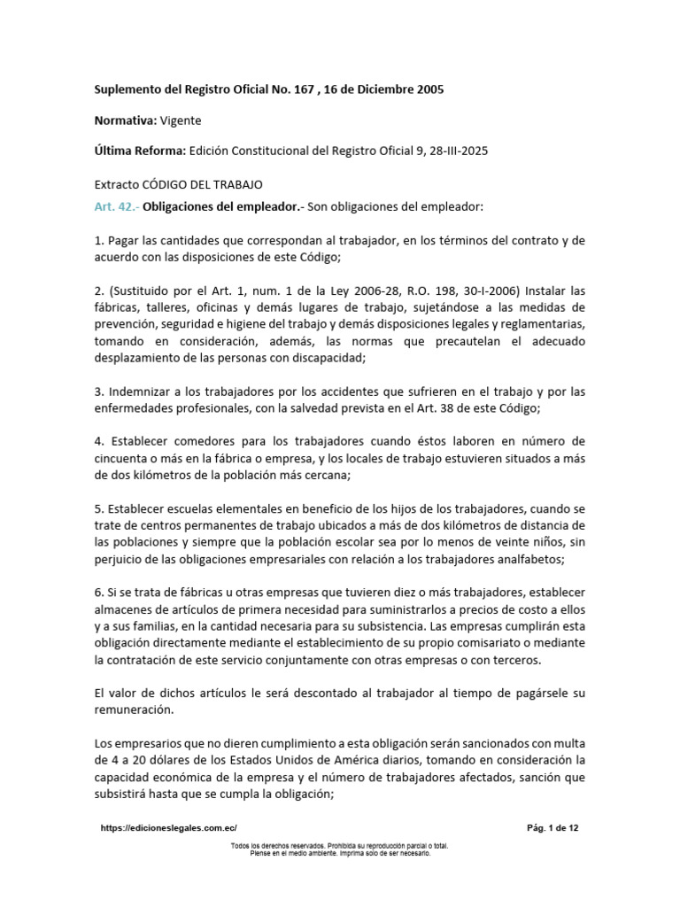 Obligaciones del Empleador según el Código del Trabajo | PDF | Derecho ...