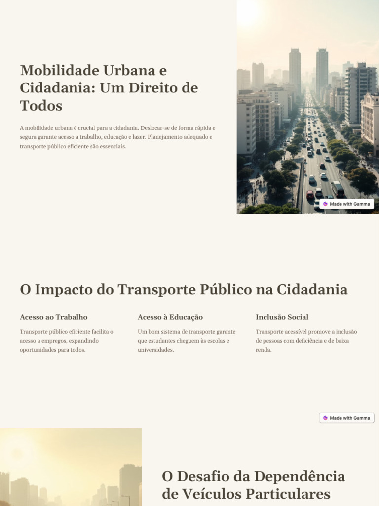 Mobilidade Urbana e Cidadania Inclusiva | PDF | Transporte público | Carro