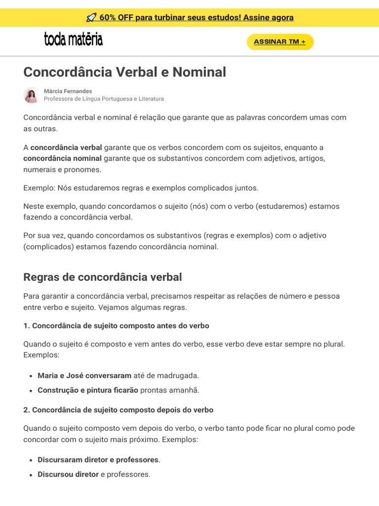 10.2. Concordância Verbal e Nominal - Toda Matéria | PDF | Pronome ...