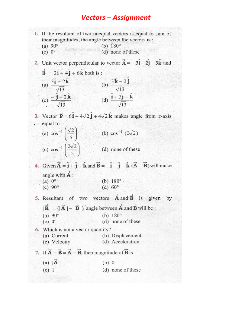 Vectors Assignment | PDF