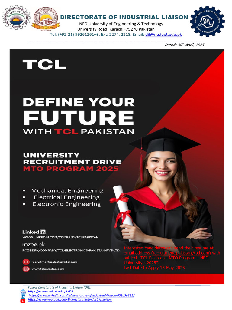 MTO Recruitment Drive-2025 by TCL Electronics Pakistan. Last Date To ...