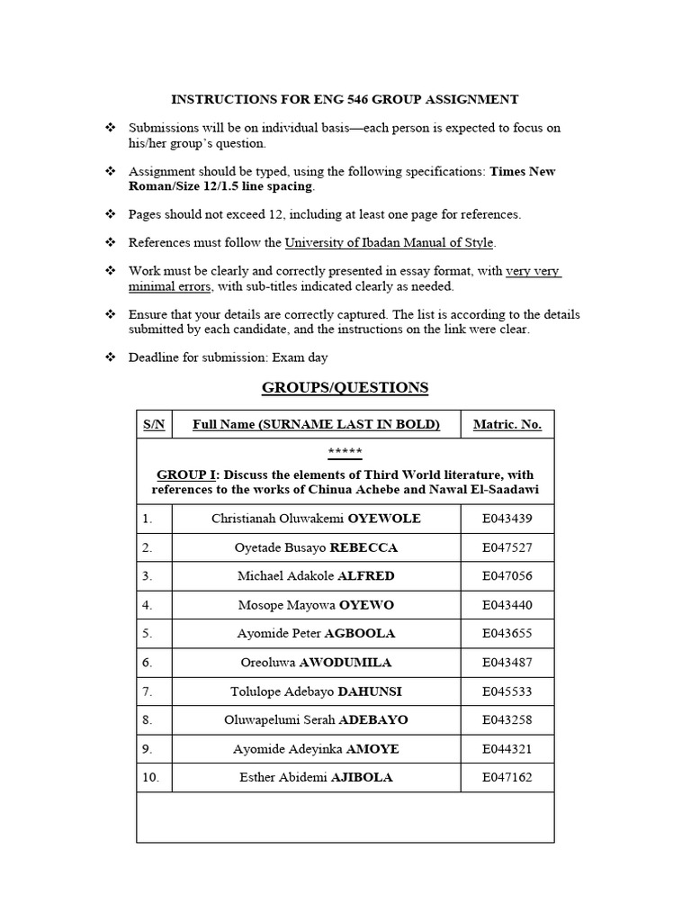 ENG 546 Group Assignment Guidelines | PDF