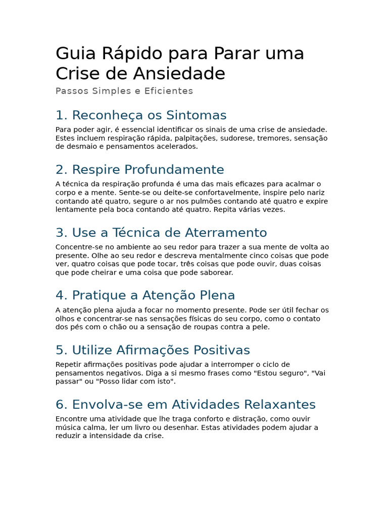 Como Parar uma Crise de Ansiedade | PDF | Sentidos | Pensamento