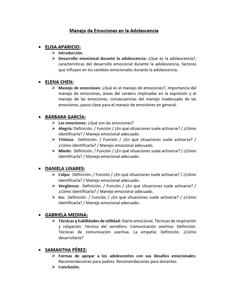 Manejo Emocional en la Adolescencia | PDF | Las emociones | Adolescencia