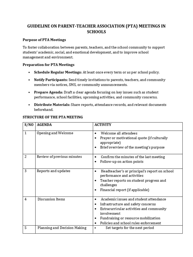 Guideline On Parent-Teacher Association (Pta) Meetings in Schools | PDF ...