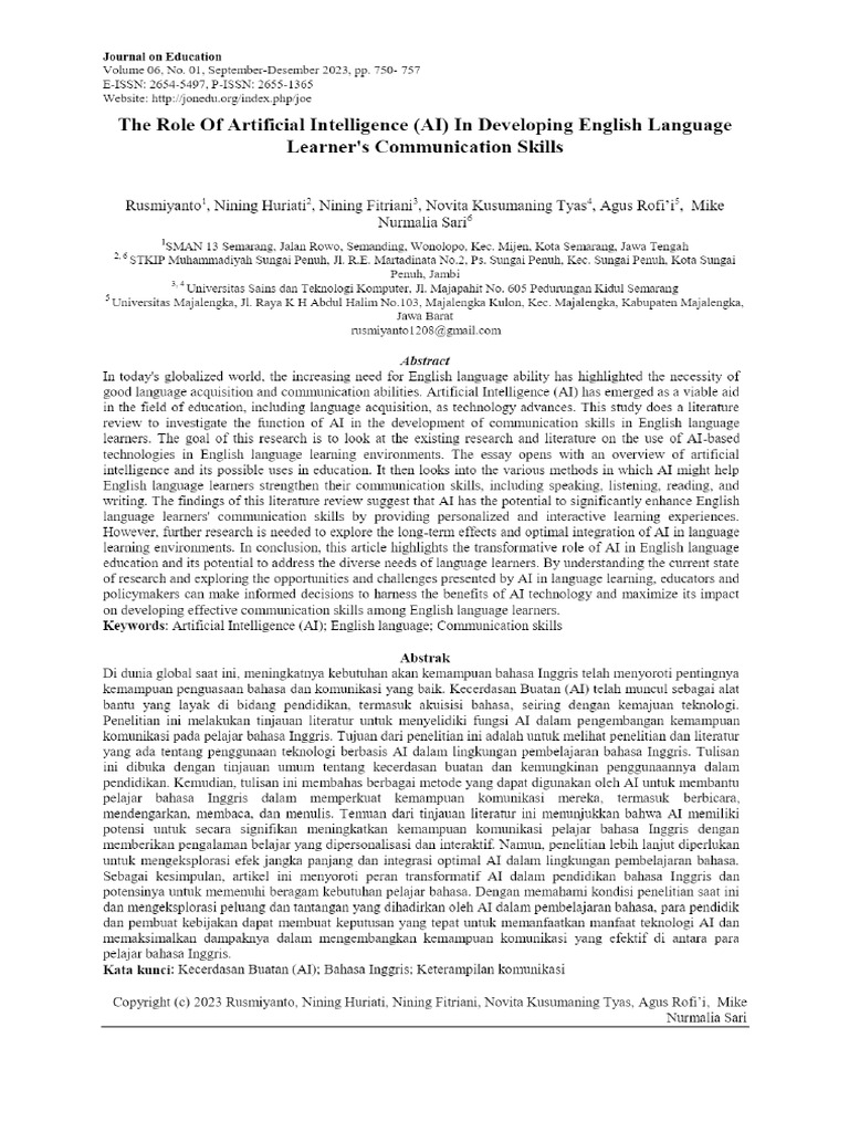 View of The Role of Artificial Intelligence AI in Developing English | PDF