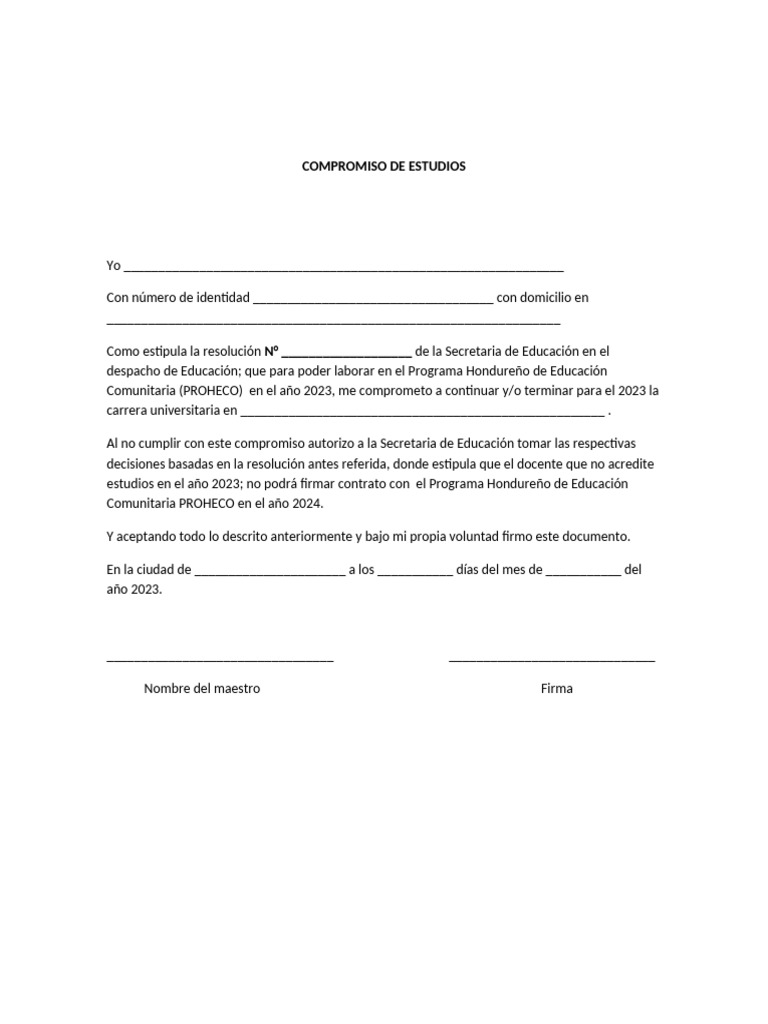 Compromiso de Estudios PROHECO 2023 | PDF