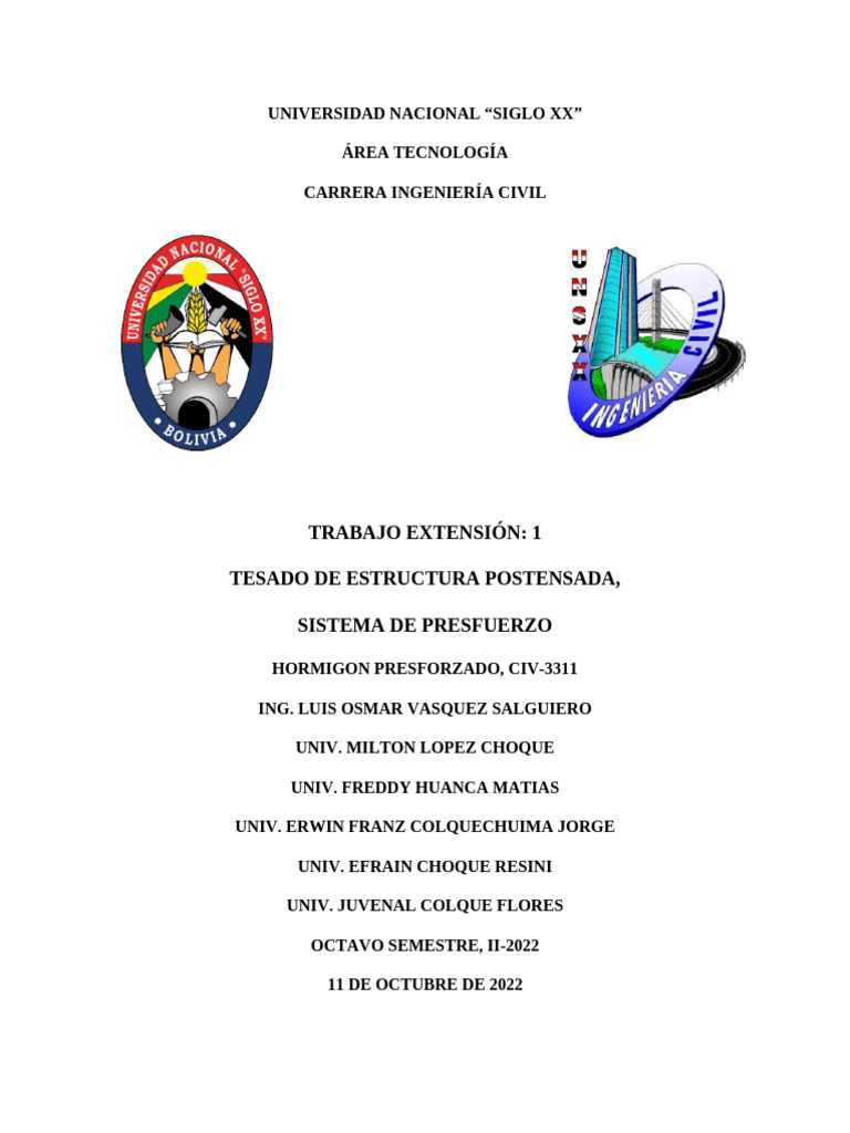 Trabajo de Extension Tesado | PDF | Hormigón pretensado | Hormigón