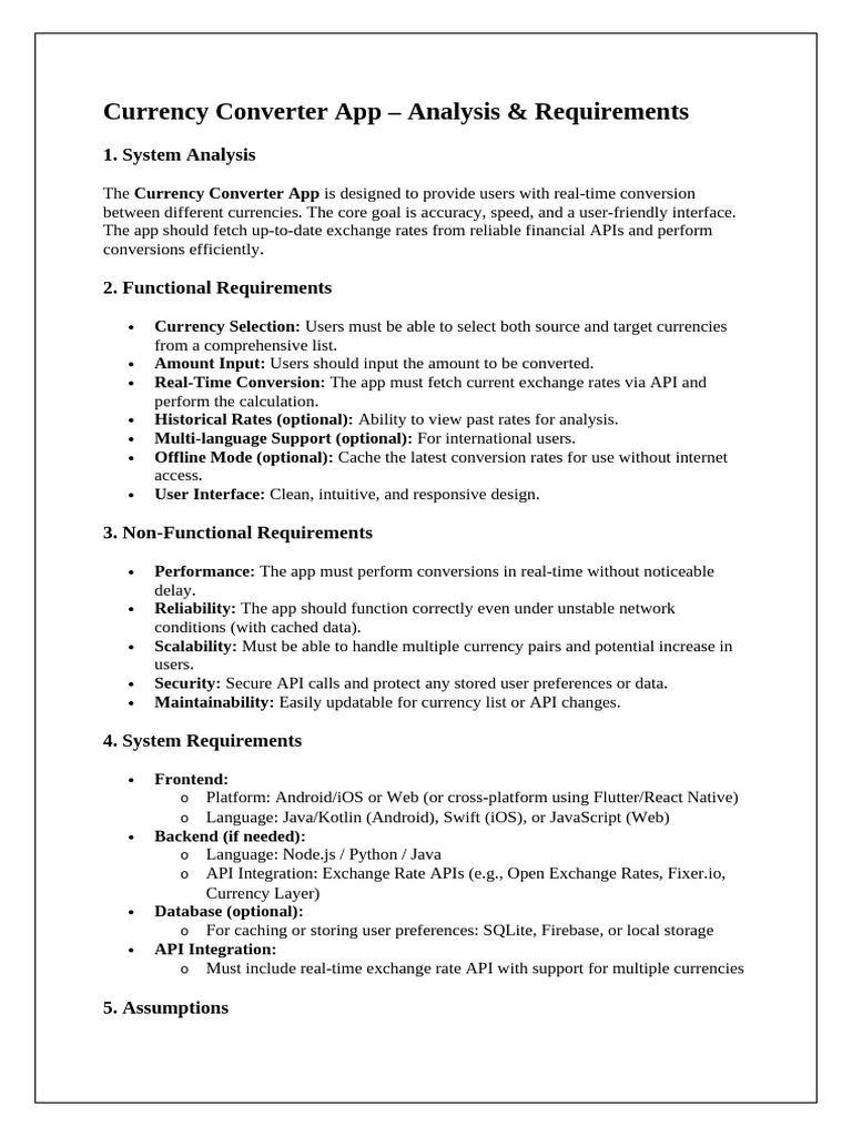 Currency Converter App Requirements | PDF