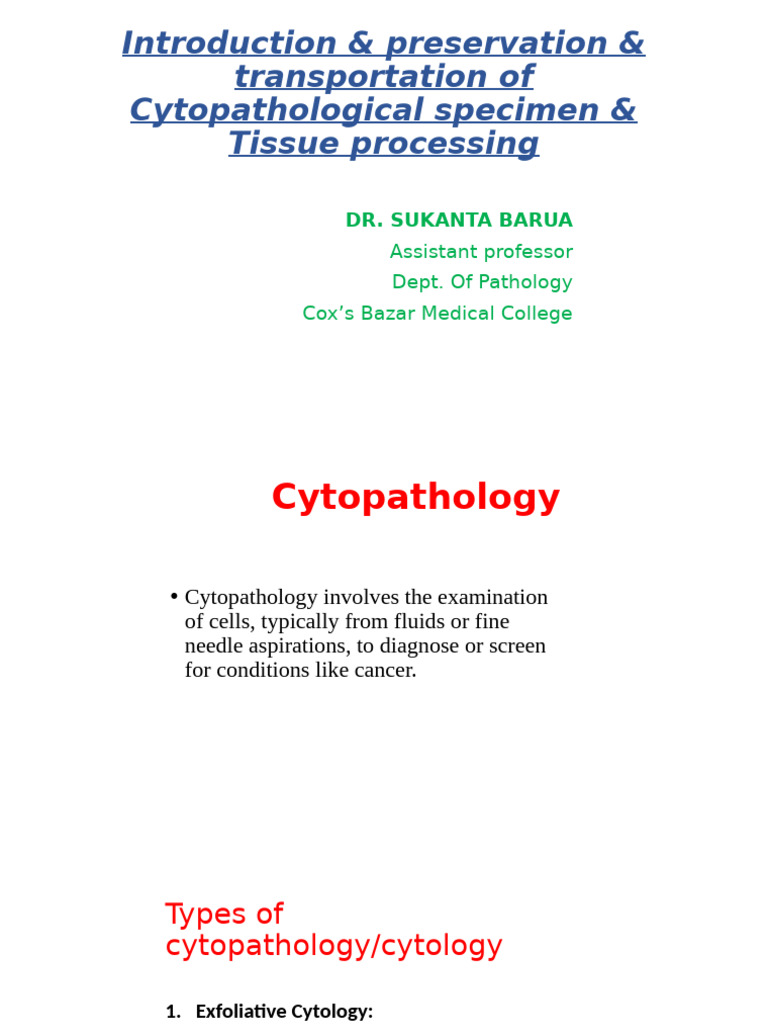 Cytopathology: Specimen Handling Guide | PDF | Cytopathology ...