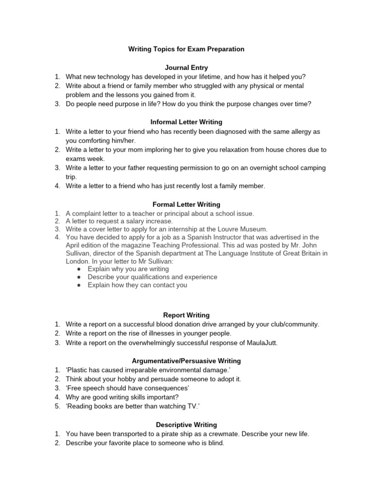 Exam Preparation - Writing Topics | PDF