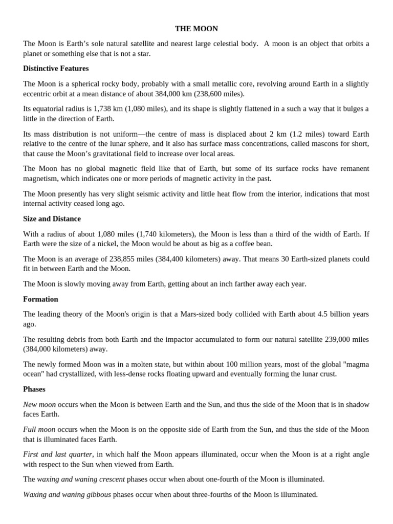 Essential Moon Facts for Kids | PDF | Moon | Earth