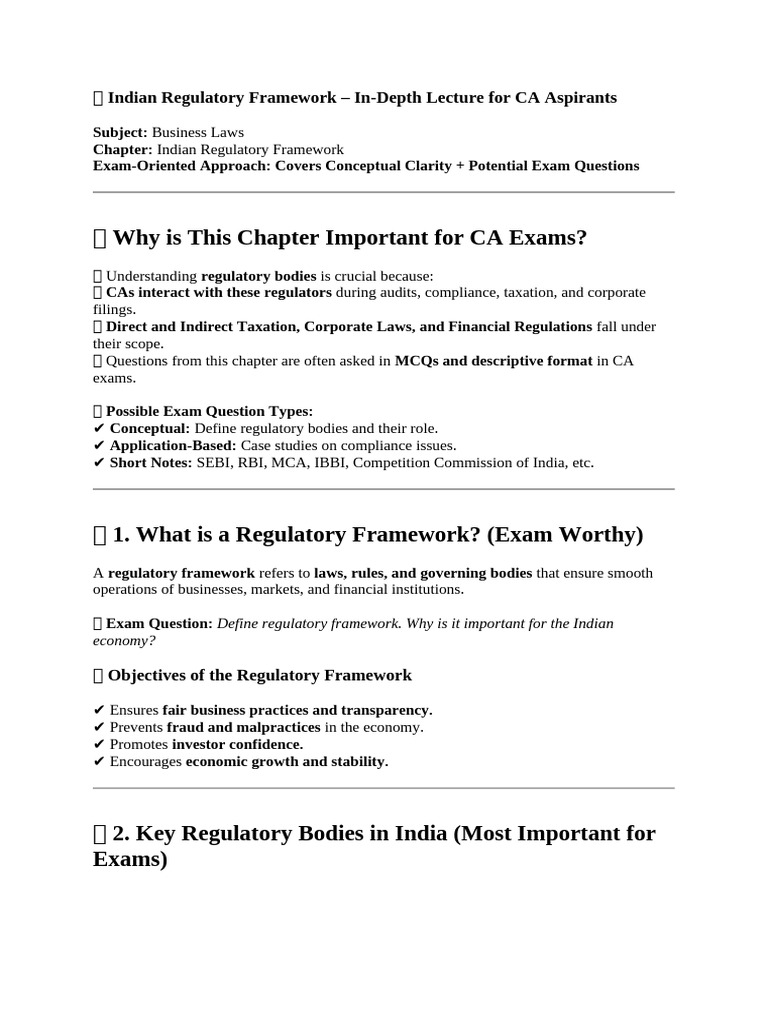 ? Indian Regulatory Framework - Docx Notes | PDF | Reserve Bank Of ...