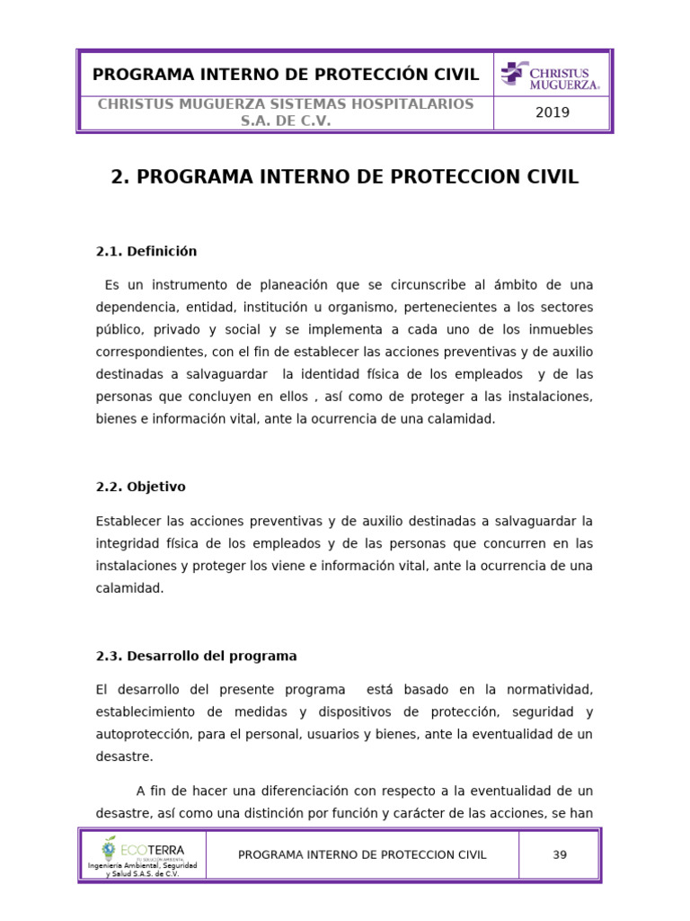 Programa Interno de Protección Civil | PDF